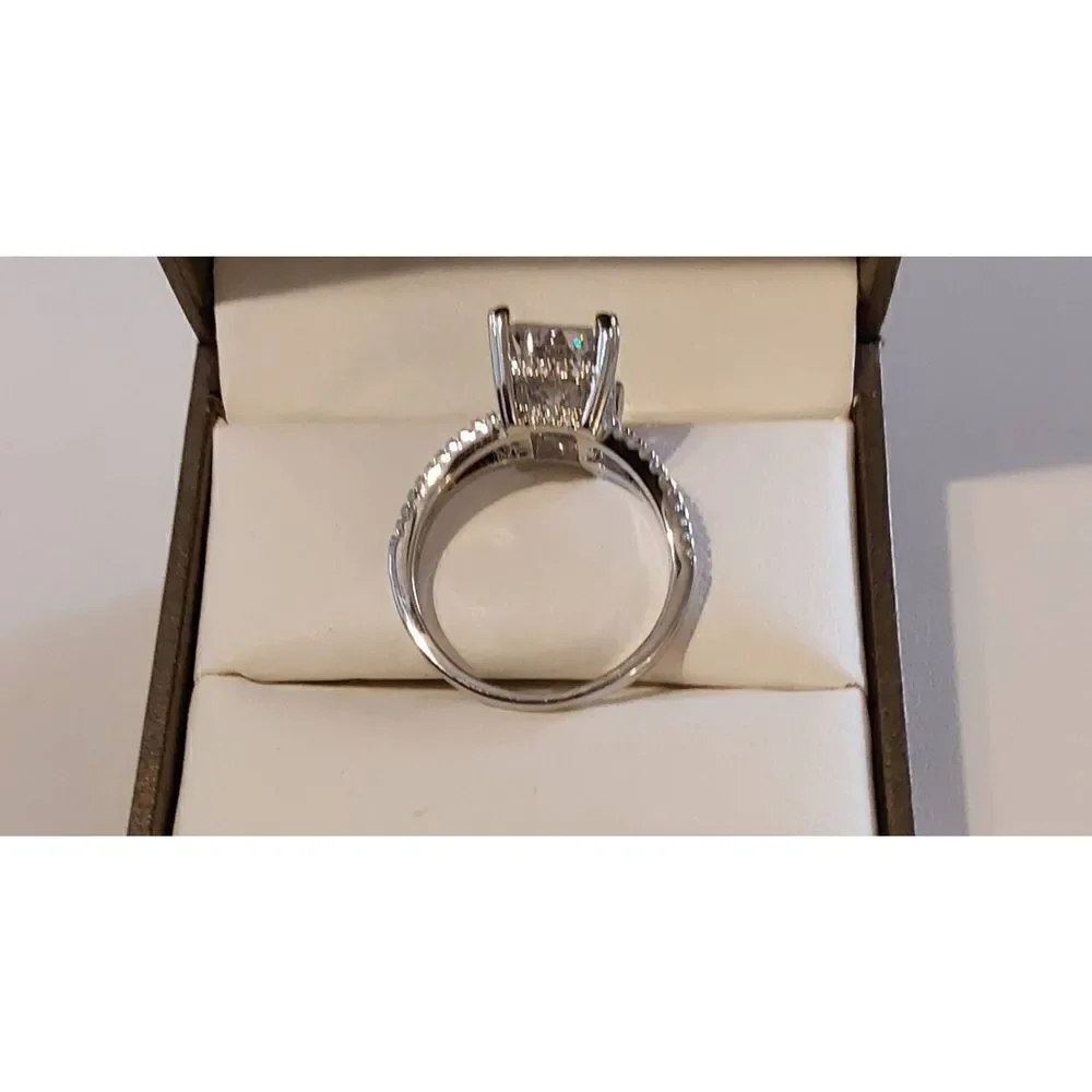 6.75 Ct. Emerald & Round Cut Wishbone Engagement Ring/Hidden Halo Accent Sz 8